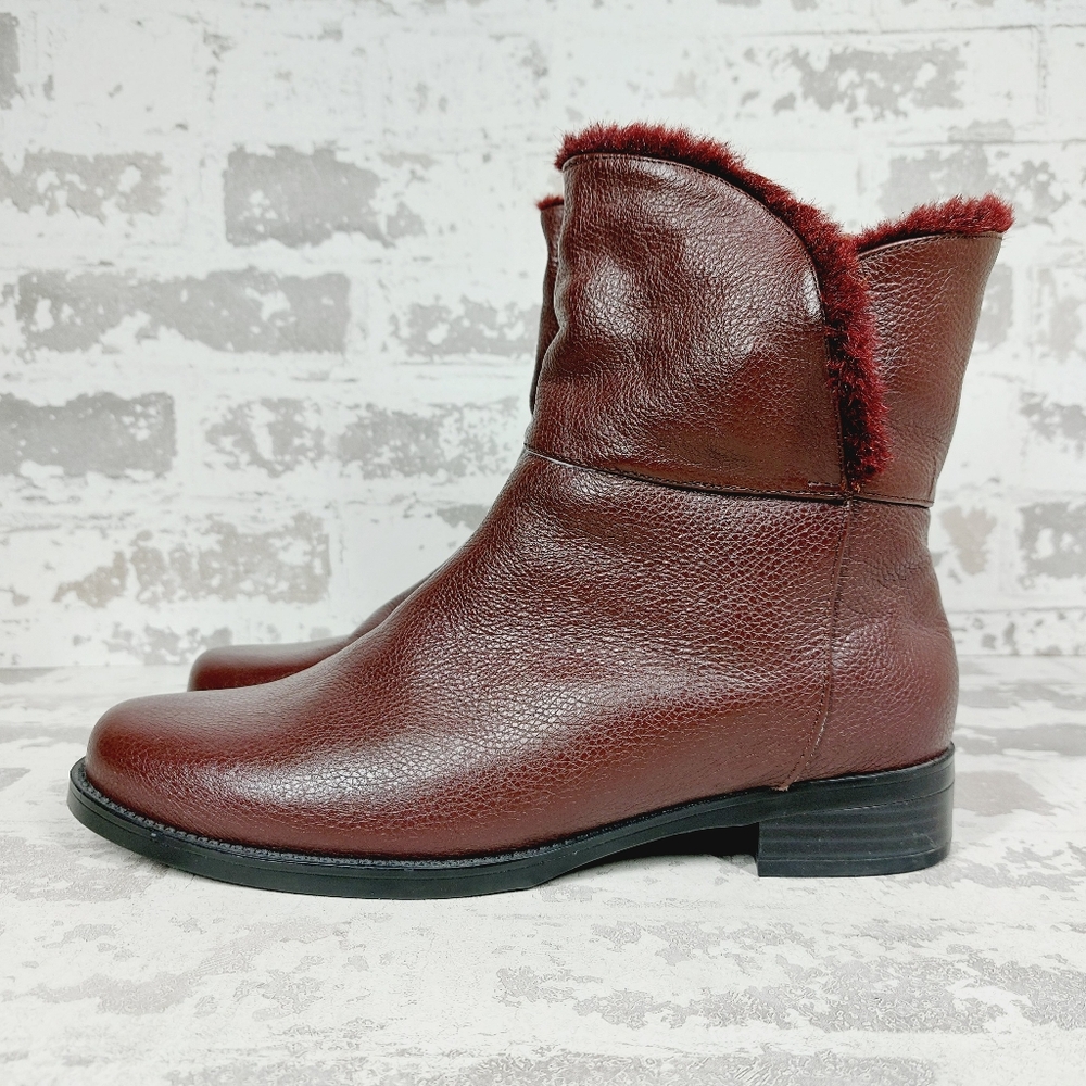 New H by Halston Olga Burgundy Leather Lined Warm Winter Boots A164